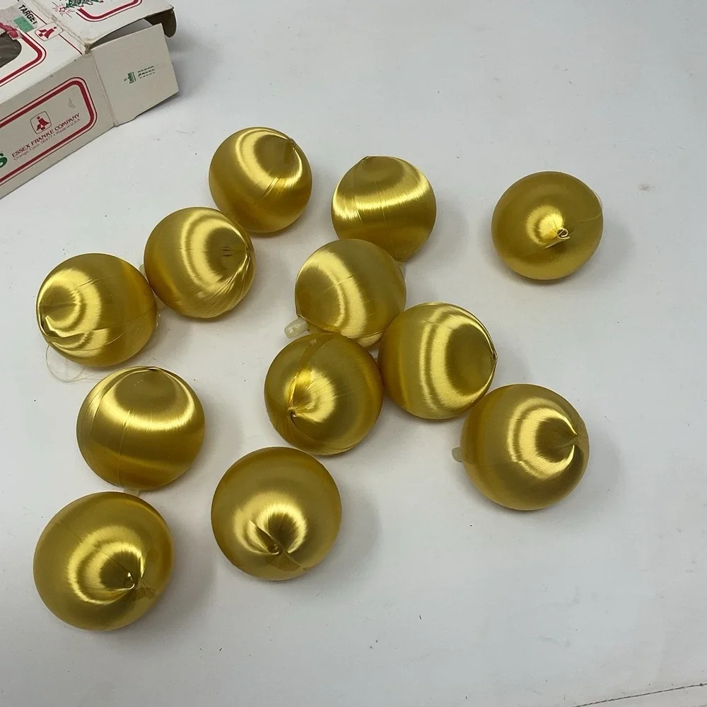 VTG‎ Essex Franke Gold Satin Unbreakable Christmas Ornaments 3 Boxes 12 Each USA